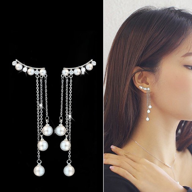 Women Earrings Environmental Friendly Elegant Long Style Tassel Faux Pearls Earrings for Women