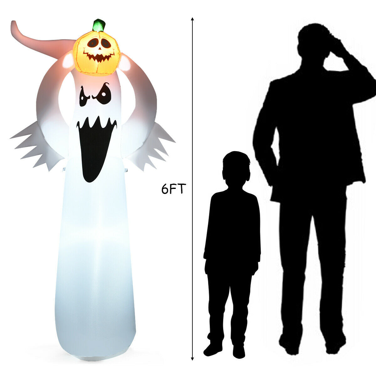 6' Inflatable LED Ghost w/ Pumpkin for Halloween Decoration