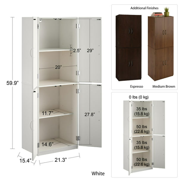 4-Door 5' Storage Cabinet, Espresso