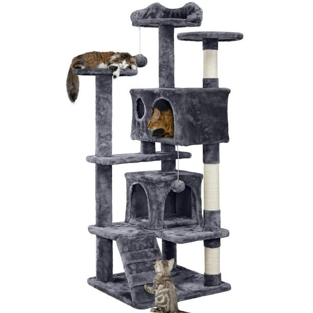 54.5" Double Condo Cat Tree w/ Scratching Post Tower- Dark Gray