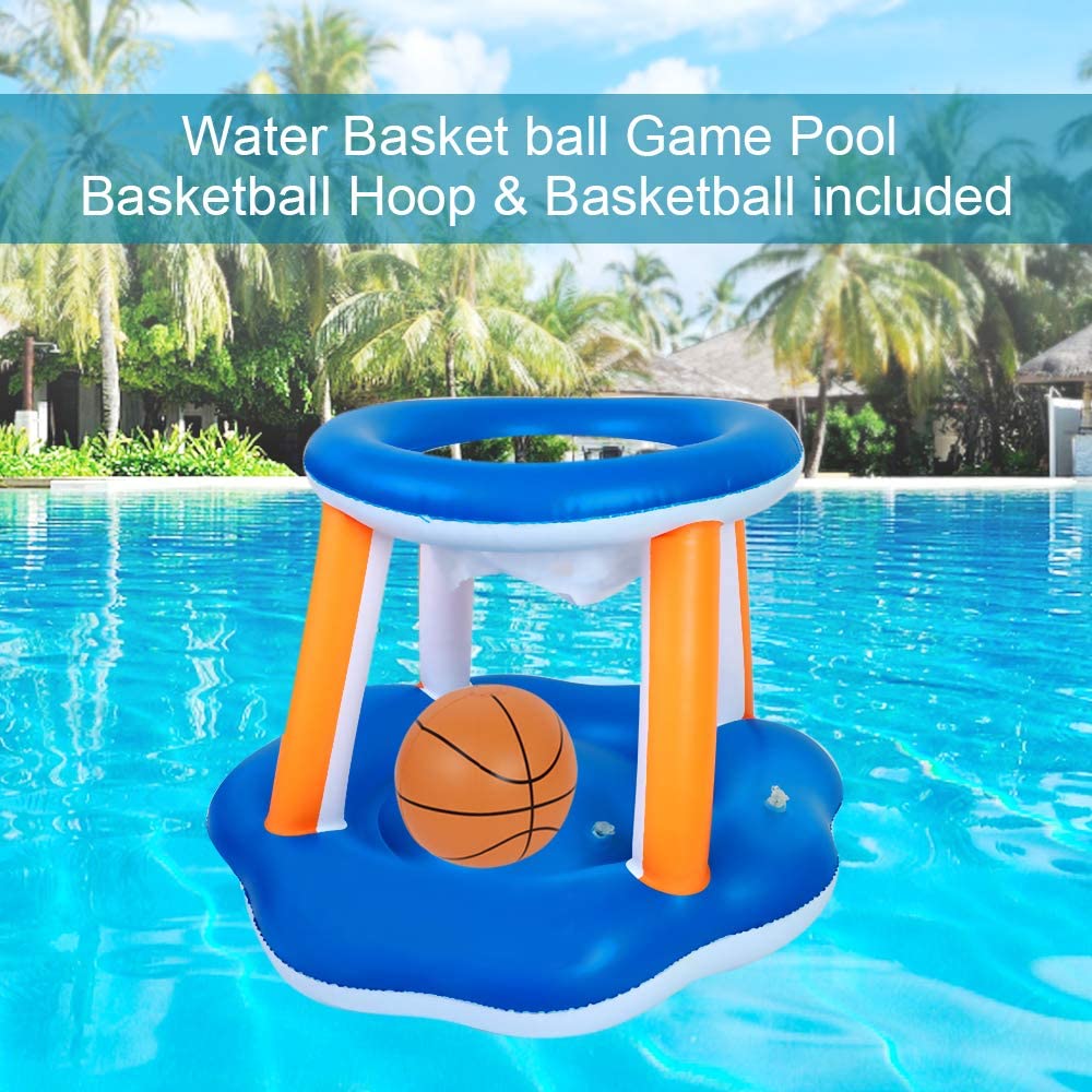 Inflatable Pool Float Set Volleyball Net & Basketball Hoops