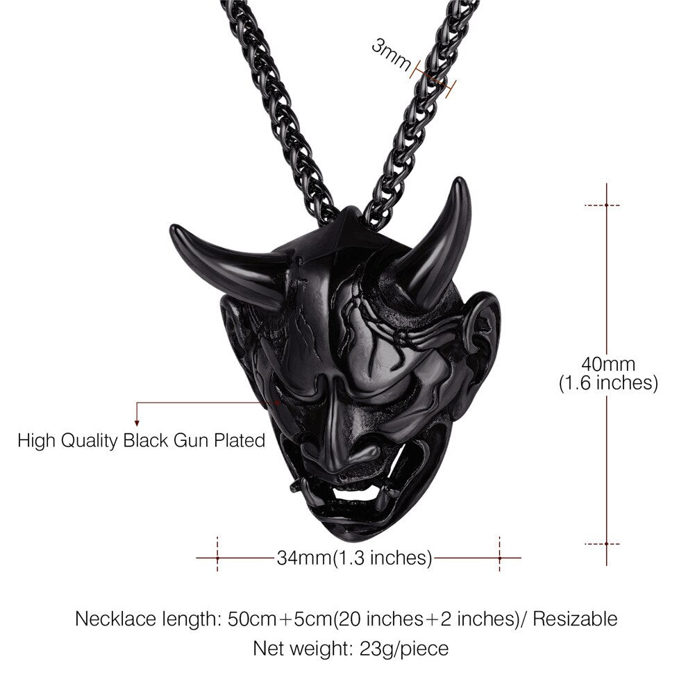 Skull w/ Evil Horn Pendant Necklace for Men & Women