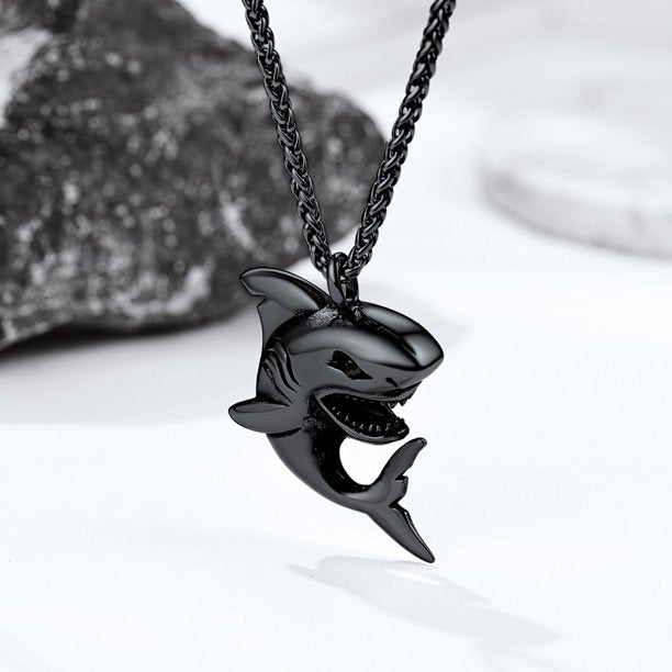 Black Shark Pendant Chain for Men Black Punk Cool Necklace