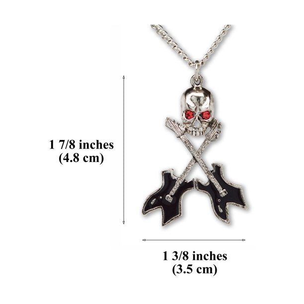 Musician's Skull with Crossed Guitars Black Enamel Pewter Necklace for Men/Women