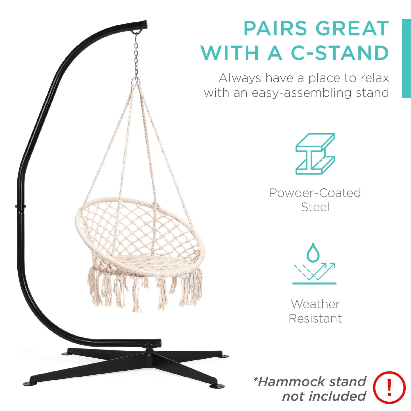 Handwoven Cotton Macrame Hammock Hanging Chair w/ Backrest