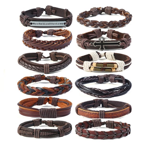 Pack Of 12/Set Vintage Men Leather Multi-Layer Braided Bracelets