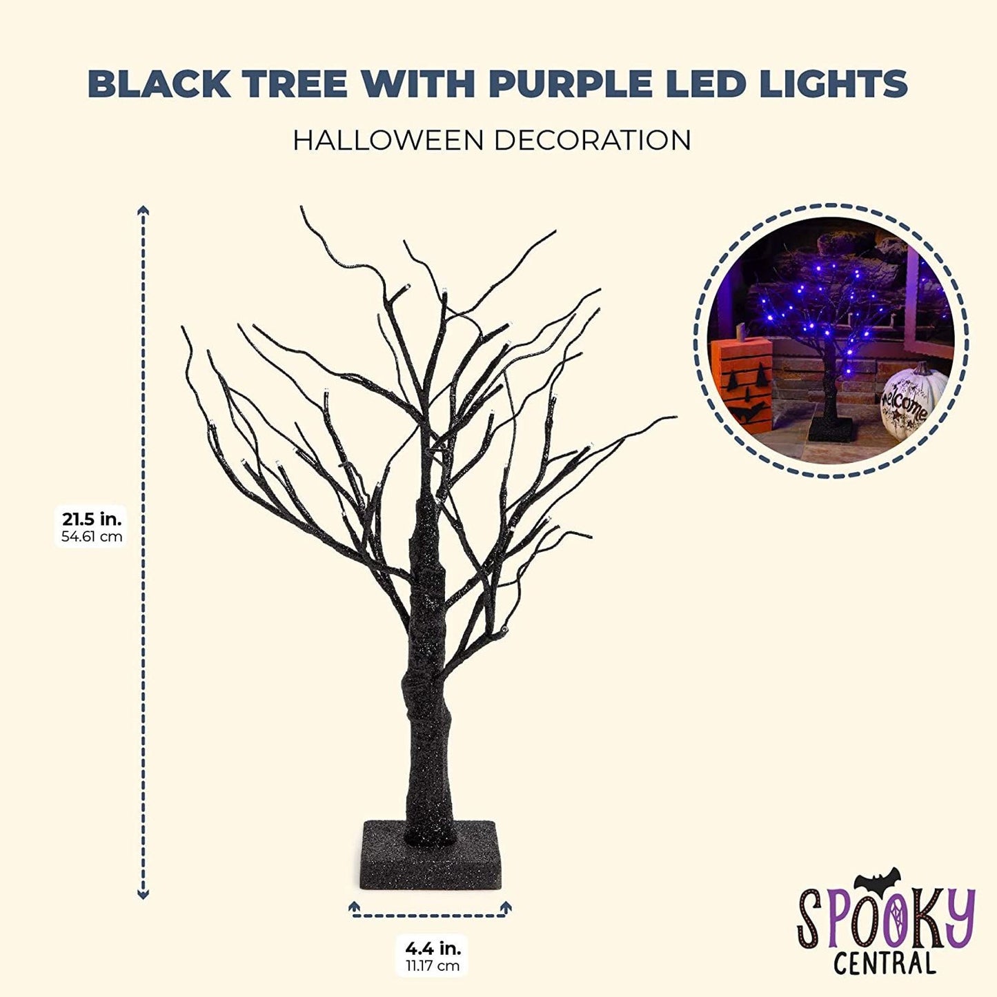 Halloween Decorations, Black Tree w/ Purple LED Lights (18 in.)