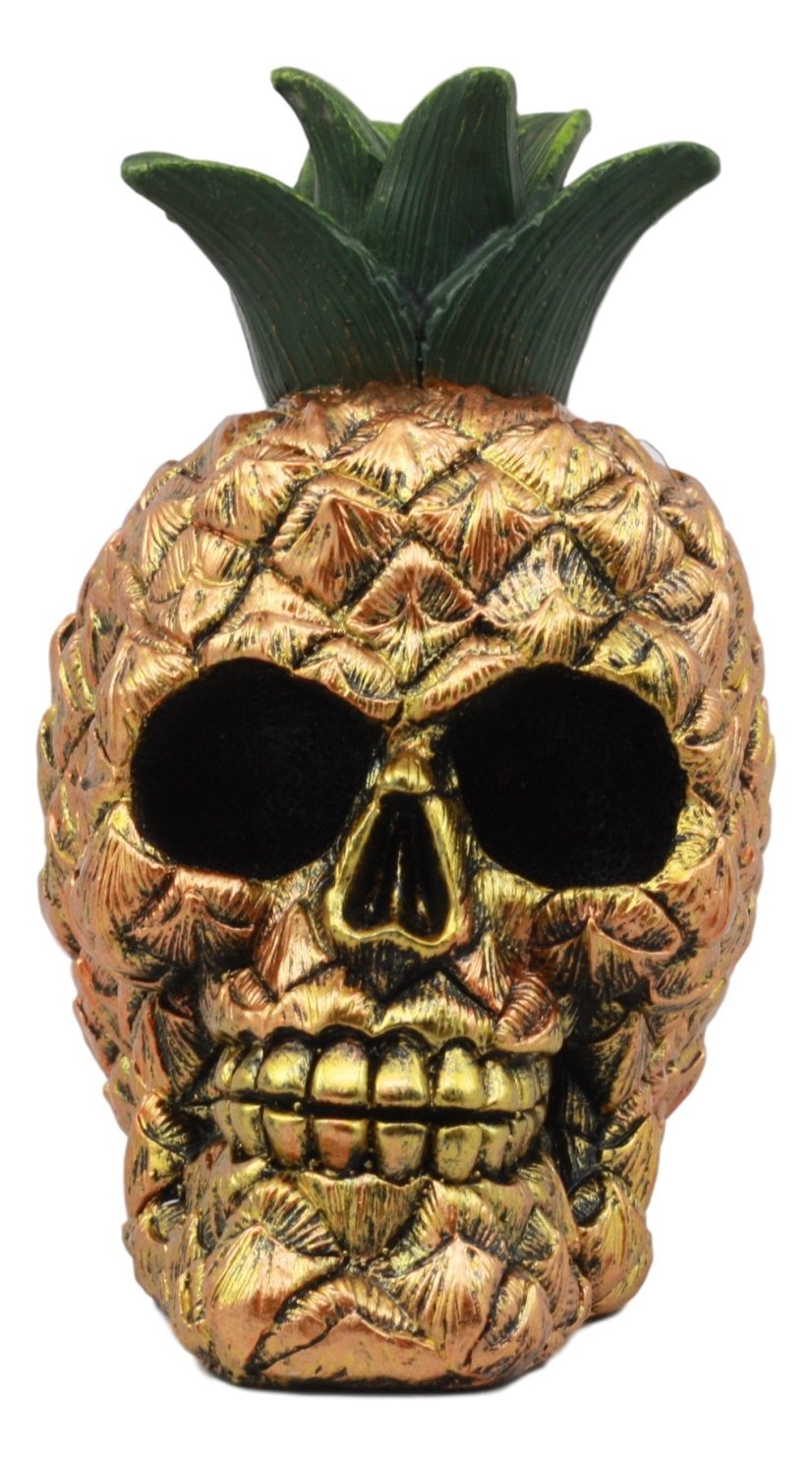 6" Hawaiian Tropical Pineapple Golden Skull Figurine