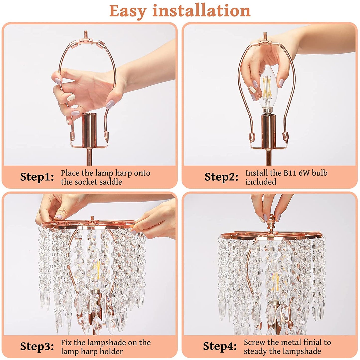 Crystal Touch Control Table Lamp w/ 2 USB Charging Ports