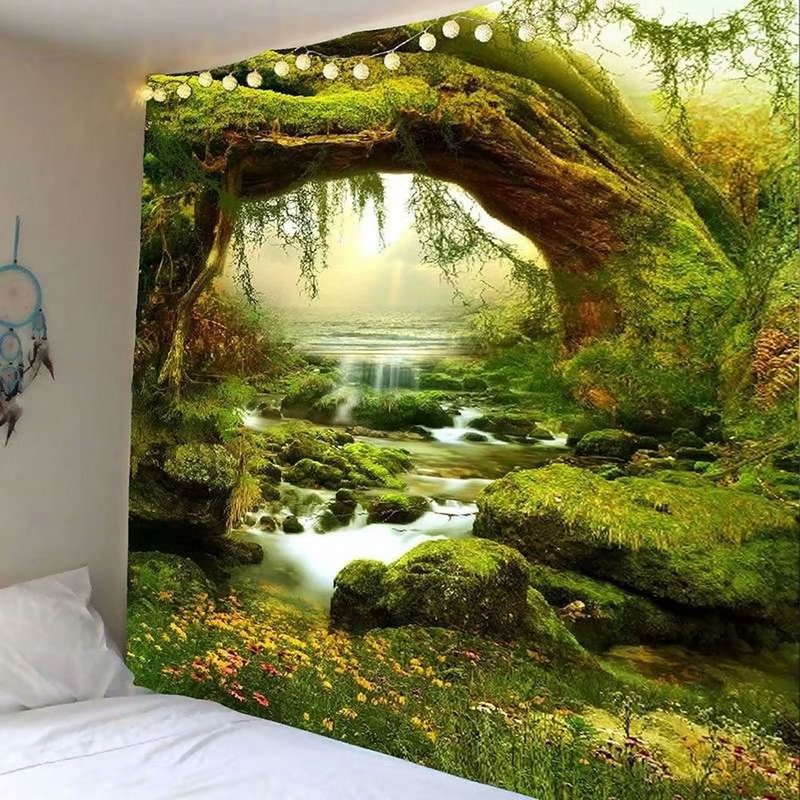 Art Mystic Trees & River Print Tapestry Wall Decor