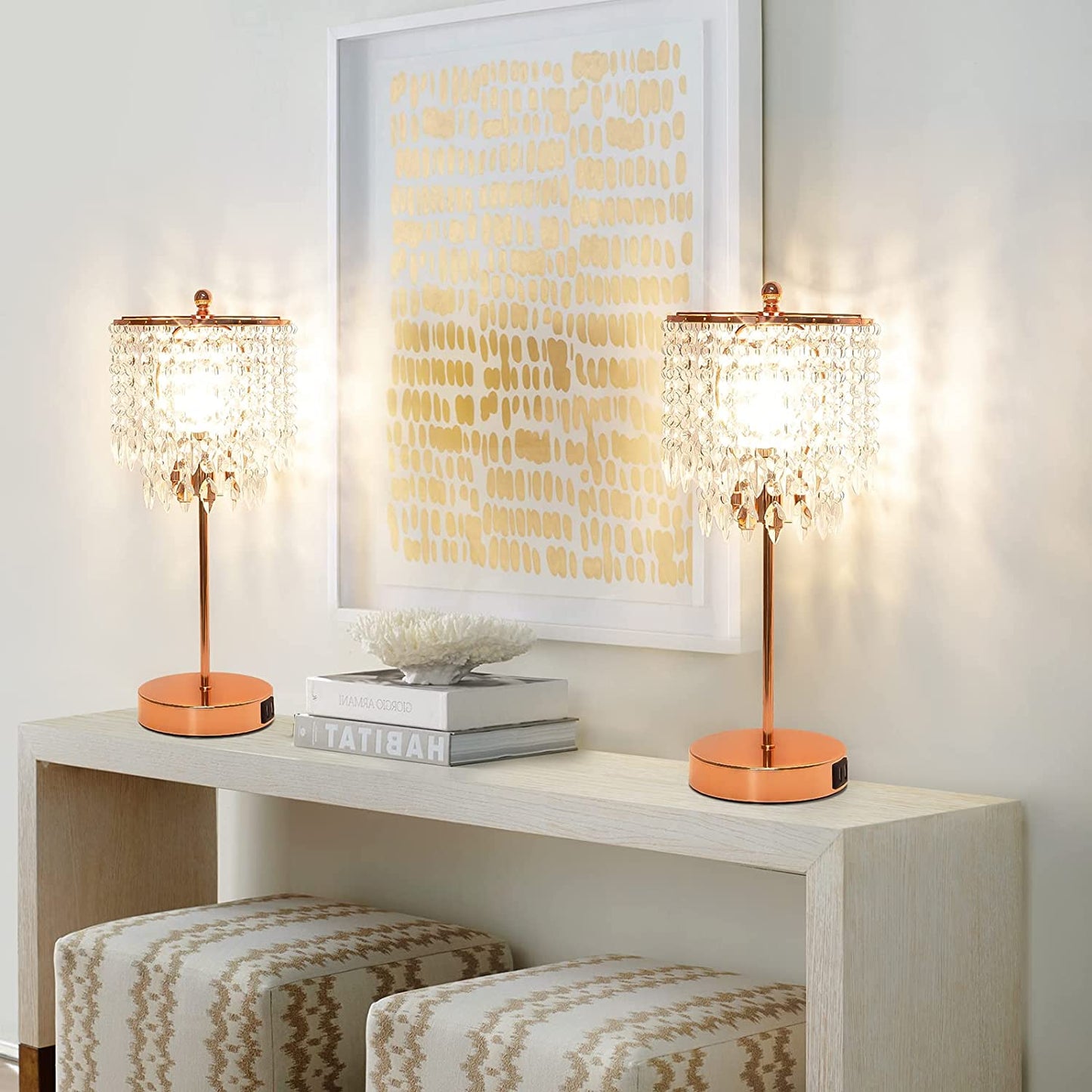 Crystal Touch Control Table Lamp w/ 2 USB Charging Ports