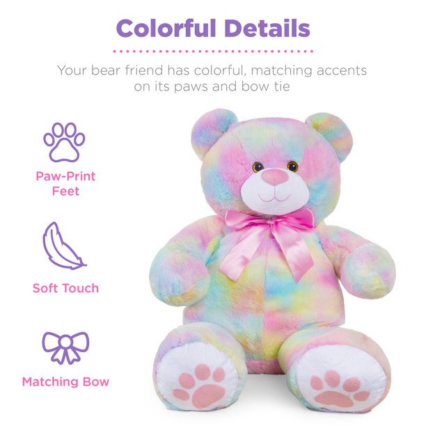 38in Giant Soft Plush Teddy Bear Toy w/ Bow Tie, Footprints - Pastel