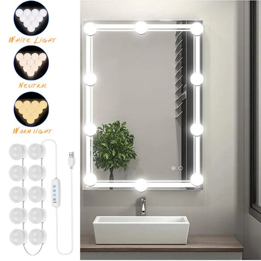 LED Vanity Mirror Lights, 17.7ft Hollywood Make Up w/ 10 Dimmable Led Bulbs, USB w/ 3 Color Modes