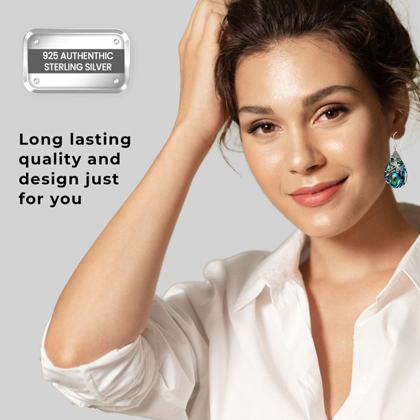 Dragonfly Dangle Drop Earrings Abalone Shell Sterling Silver for Women