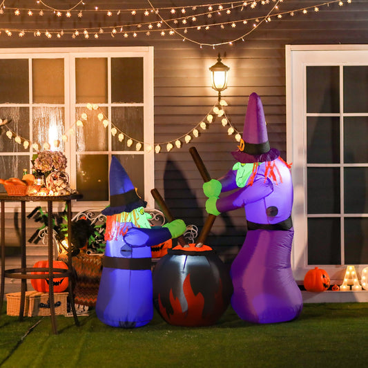 6' Halloween Decoration Inflatable Witches Around A Black Cauldron