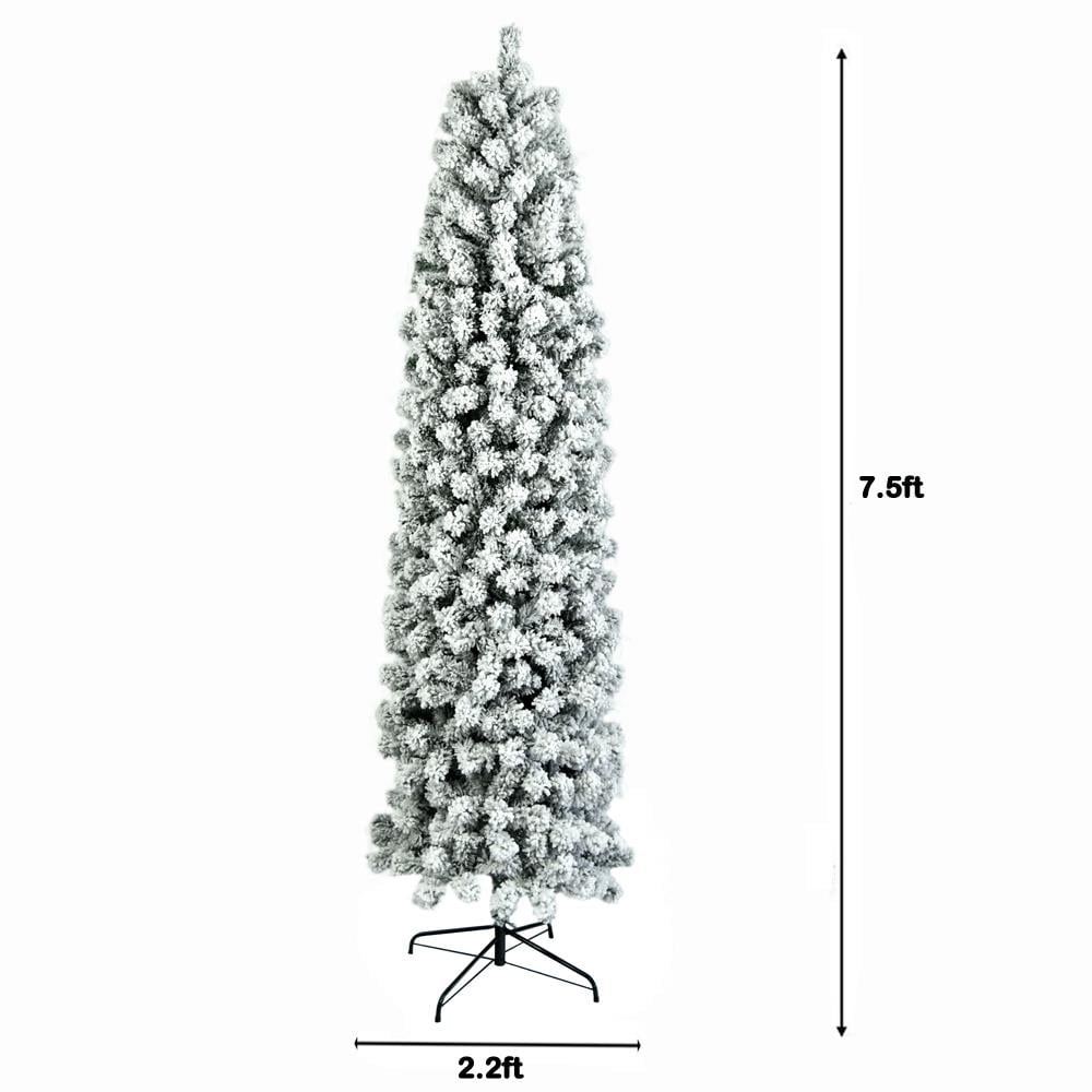 7.5ft Snow Flocked Artificial Pencil Christmas Tree, w/ Durable Stand,