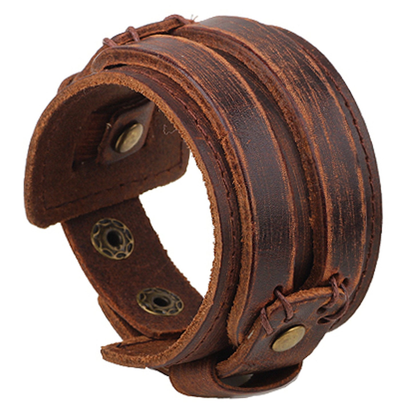 Men's Punk Rock Leather Wide Cuff Wristband Bracelet