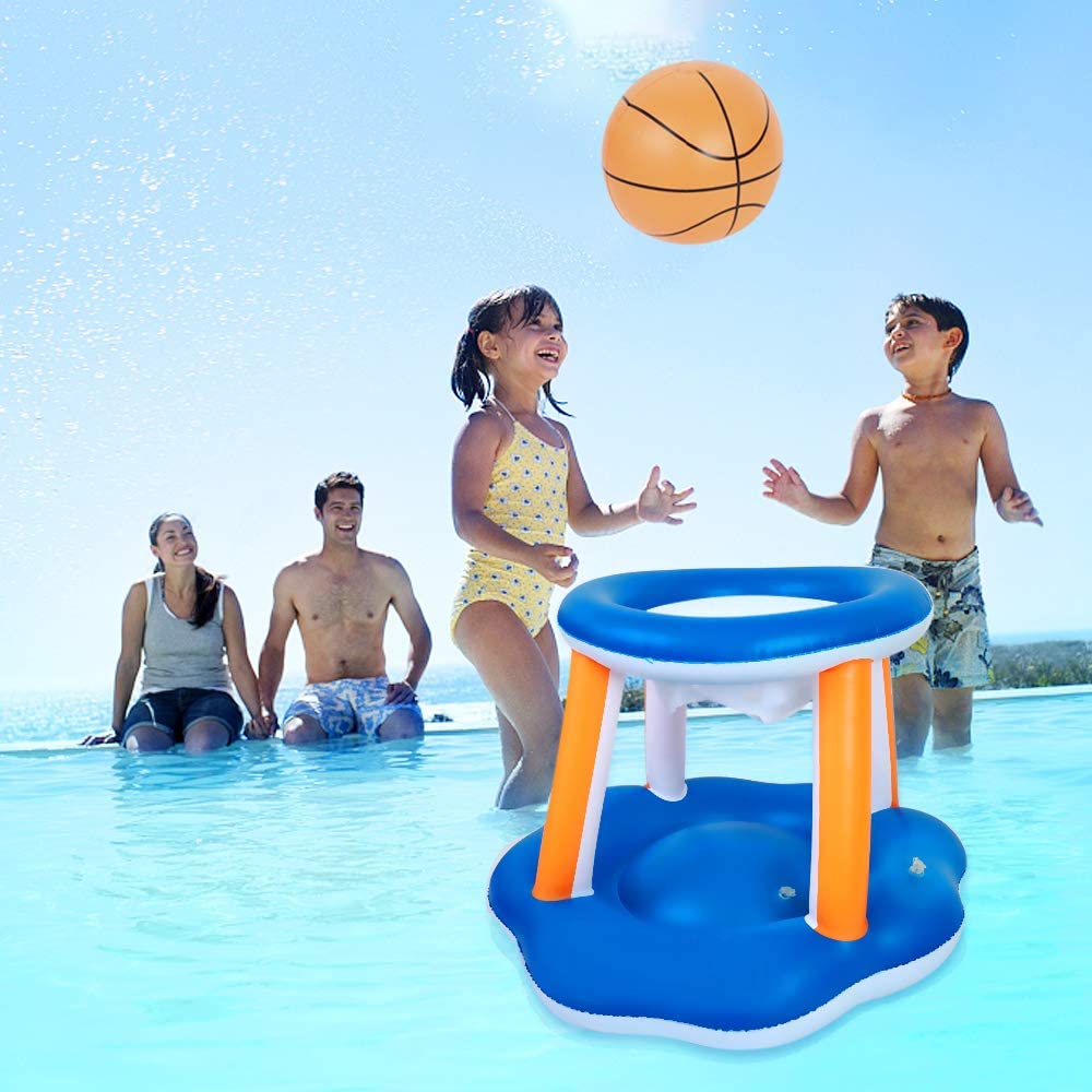 Inflatable Pool Float Set Volleyball Net & Basketball Hoops
