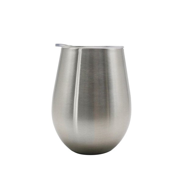 Double Wall Stainless Steel 10 oz (10 Fluid Ounces) Silver Wine Tumblers, 4 Pack