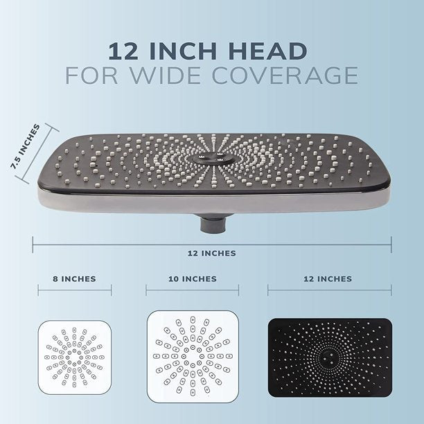 5-Setting Shower Head, 12 inch Rain Shower Head w/ Handheld and 70 inch Anti-Tangle Hose, Chrome