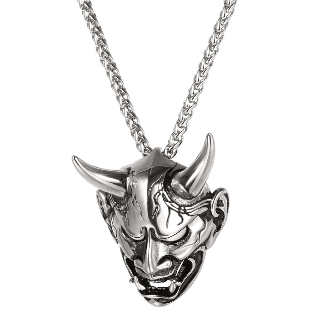 Skull w/ Evil Horn Pendant Necklace for Men & Women