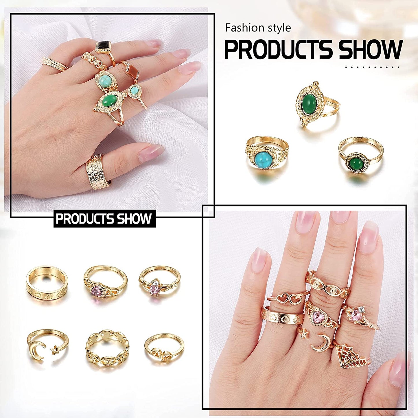 72Pcs Vintage Knuckle Joint Stackable Midi FingerRings Set