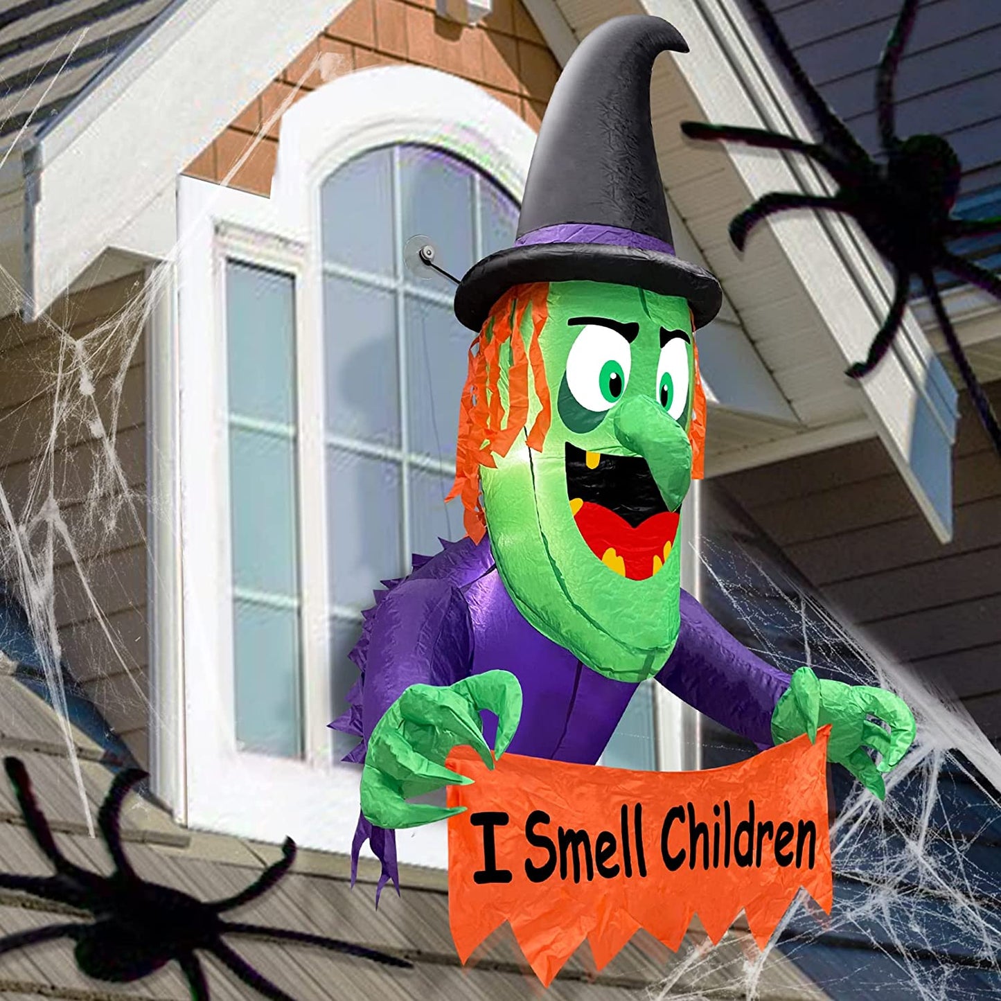 4 Ft Halloween Inflatable Scary Witch Broke Out from Window