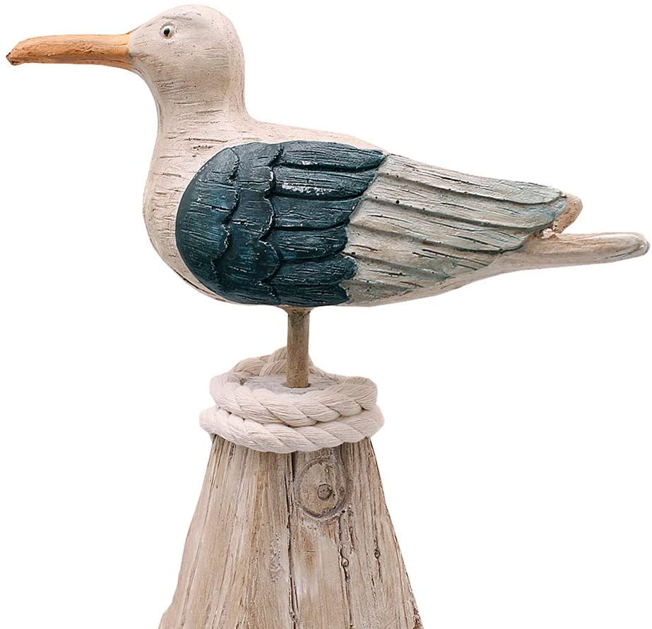 15.5" Seagull Statue Sitting on a Pillar Hand Carved for Home Decoration