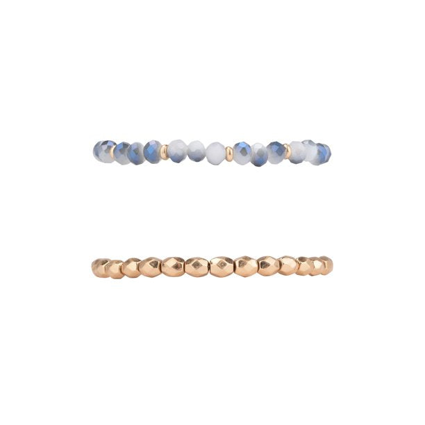 Hammered Gold and Blue Tone Beaded Bangle Bracelet Set, 5 Pack