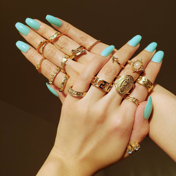 69Pcs Vintage Knuckle Snake Chain Chunky Dome Crystal Carved Stackable Finger Joint Rings Set