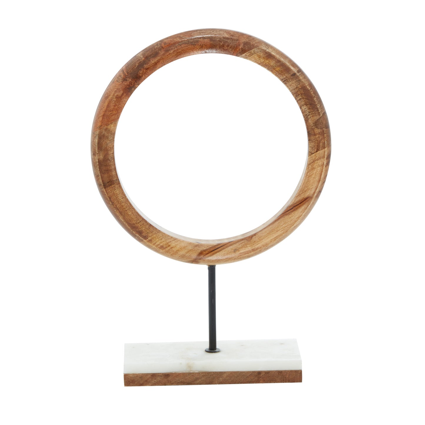 Contemporary Mango Wood And Marble Ring Sculpture, Brown