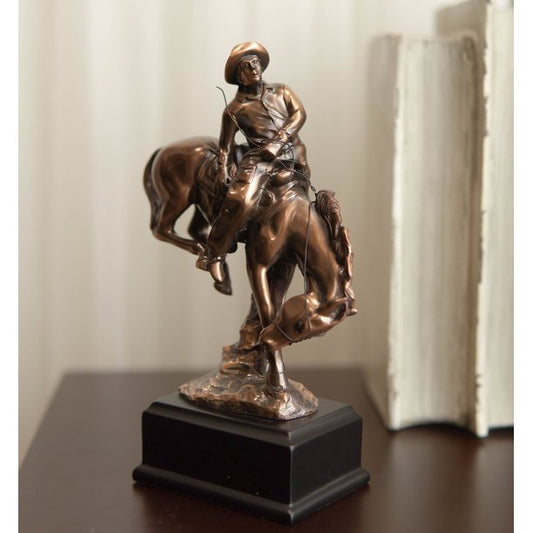 Western Rodeo Cowboy W/ Bucking Horse Bronze Electroplated Figurine