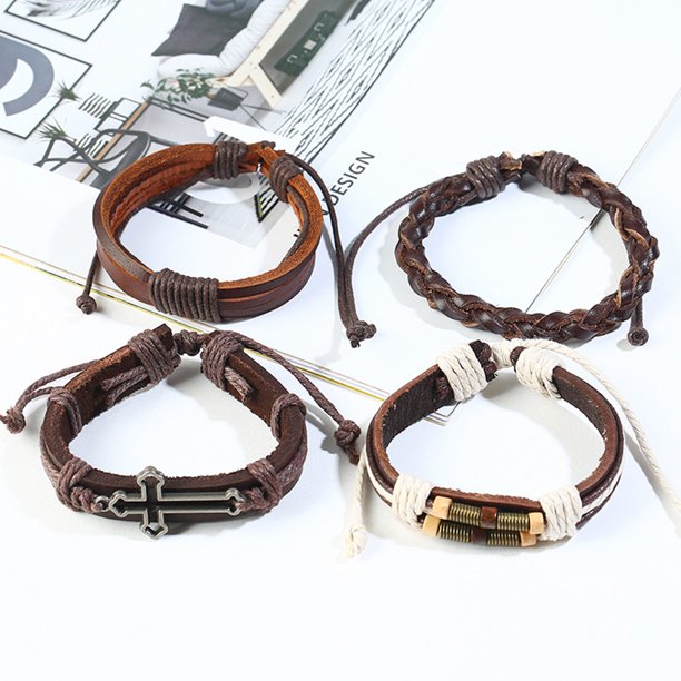 Pack Of 12/Set Vintage Men Leather Multi-Layer Braided Bracelets