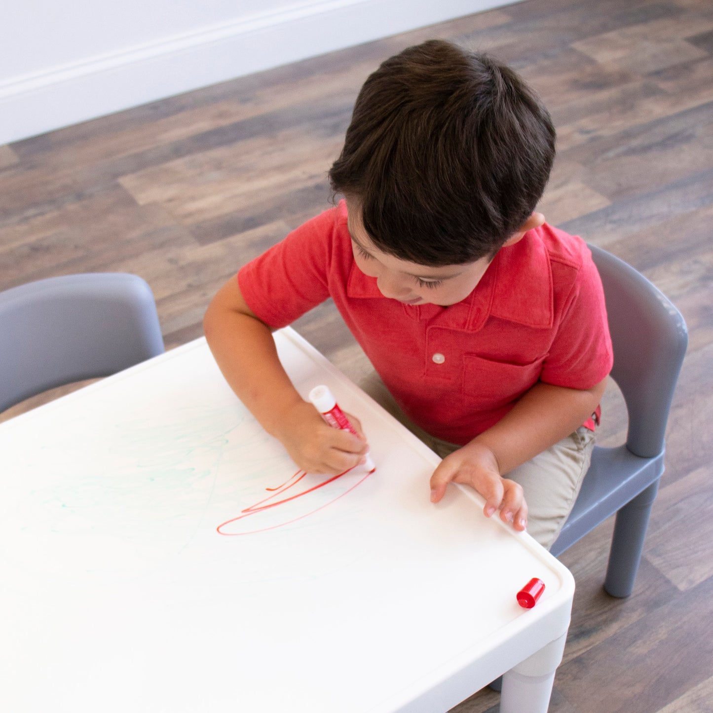 5-Piece Plastic Dry-Erase Table & Chair Set with Eraser