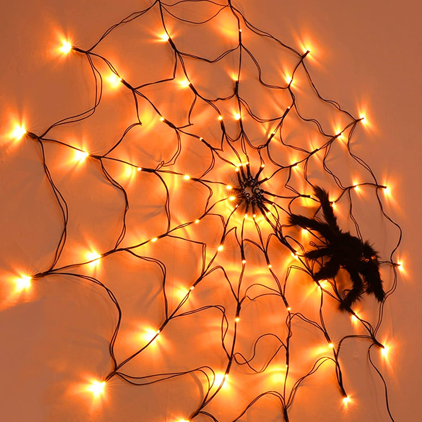 60 LED 24" Spider Web String Halloween Lights w/ Black Spider