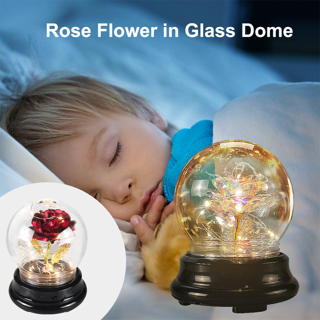 Rose Flower in Glass Dome w/ LED Light