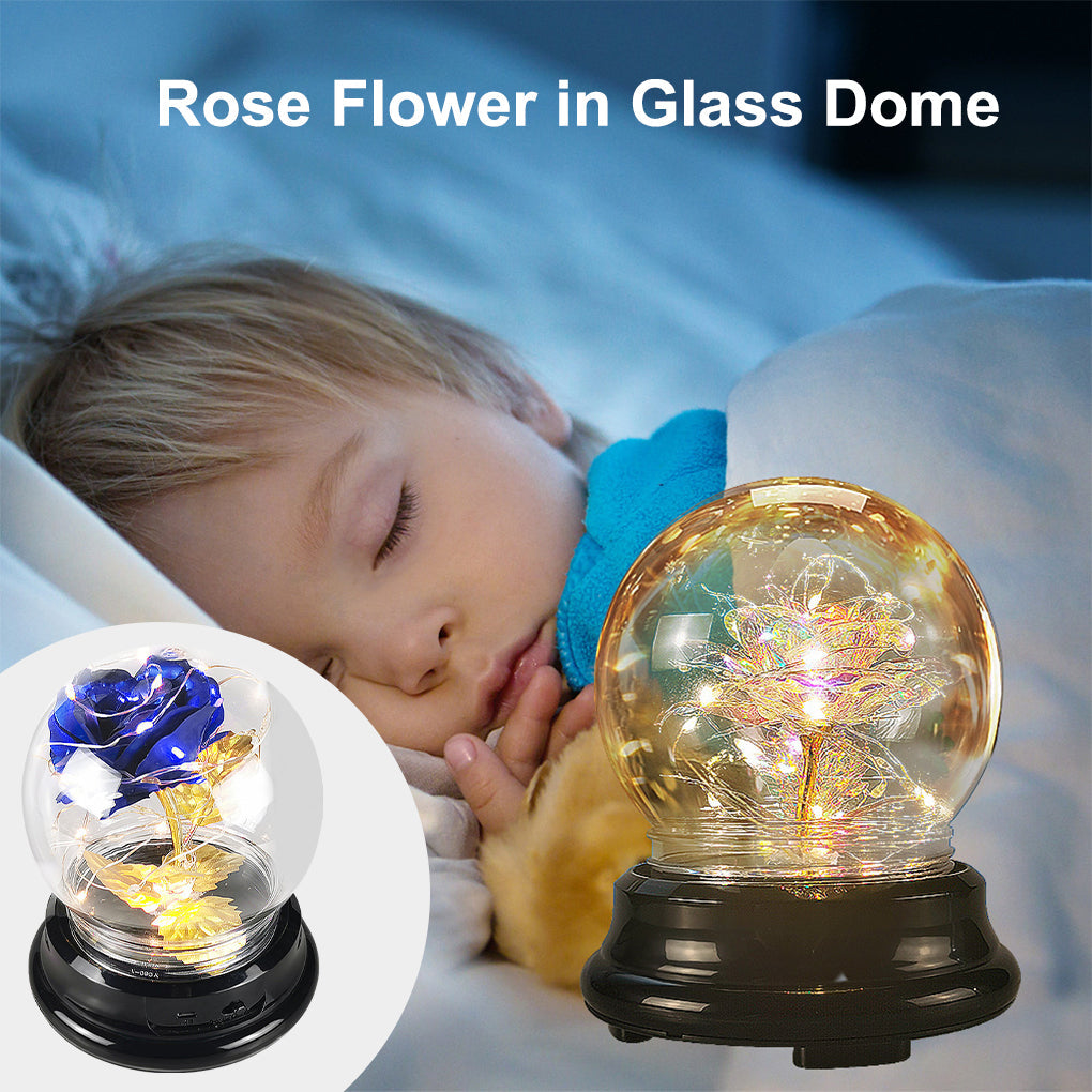 Rose Flower in Glass Dome w/ LED Light