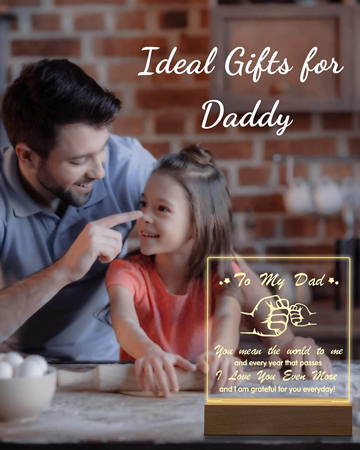 Birthday Gifts for Dad, Engraved Night Light Daddy Presents, Night Lamp 15CM*19CM