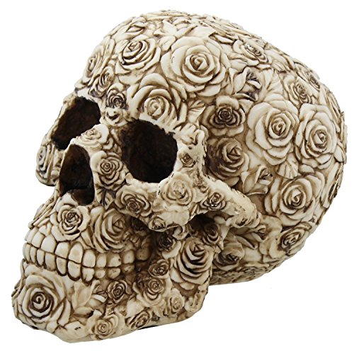 Rose Tattooed Skull Figurine