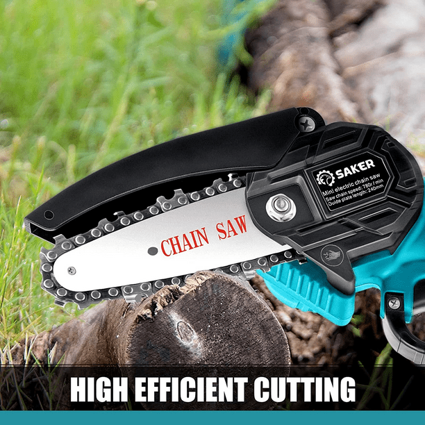 Portable 4 inch Electric Chainsaw Cordless, Handheld Chainsaw for Tree Branches , Courtyard, Household and Garden( Chainsaw + 2 Batteries)