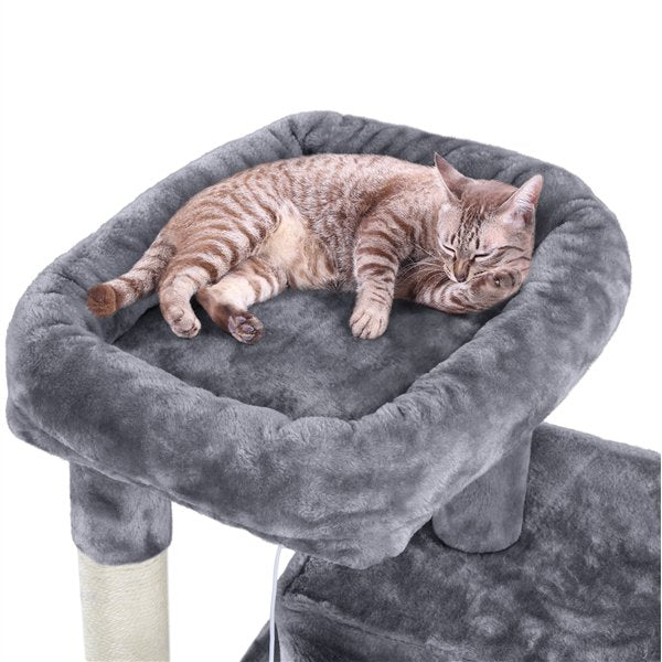 36'' H Cat Tree Tower Cat House with Double Condos Scratching Posts Sisal Rope Furry Ball for Cats and Kittens, Dark Gray