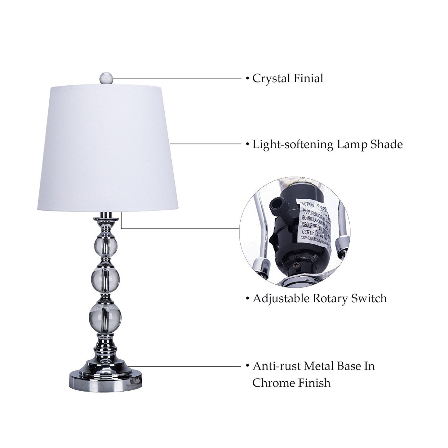 Stacked Crystal Ball Contemporary Table Lamps, Set of 2, Chrome Finish