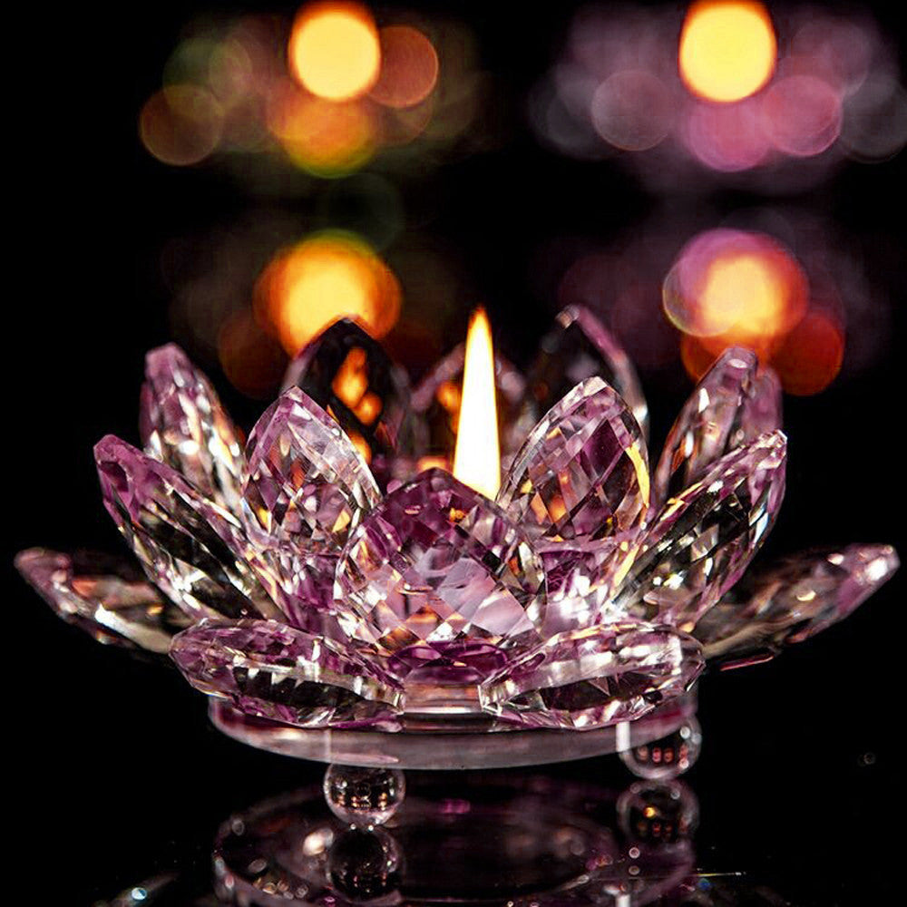 Lotus Glass Crystal Candle Holder for Home Decoration