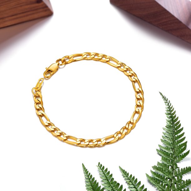 Gold Stainless Bracelet Men Bracelet Gold Wrist Chain Bracelet 7.5" Gold