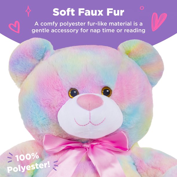 38in Giant Soft Plush Teddy Bear Toy w/ Bow Tie, Footprints - Pastel