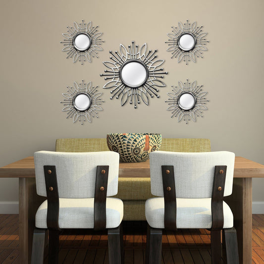 5 Piece Silver Burst Wall Mirror Home Decoration