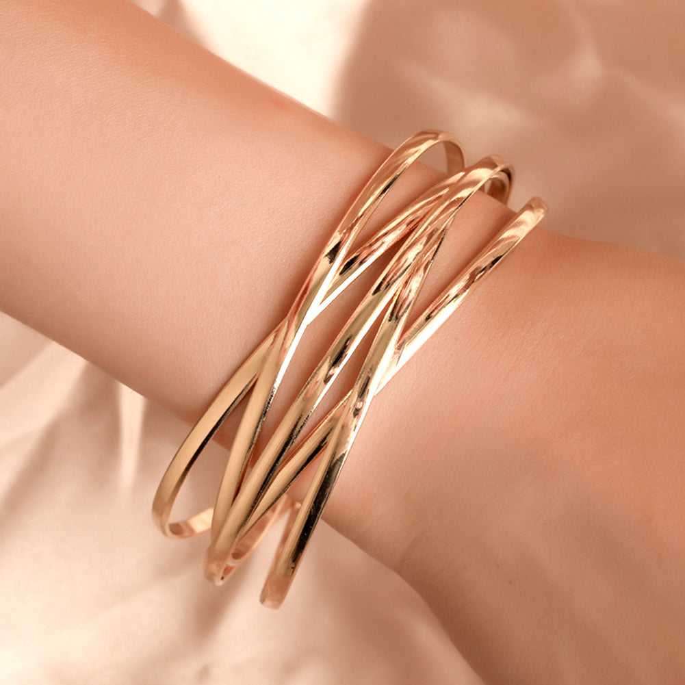 Women Multilayer Cross Bangle Bracelet Open Cuff Wrist