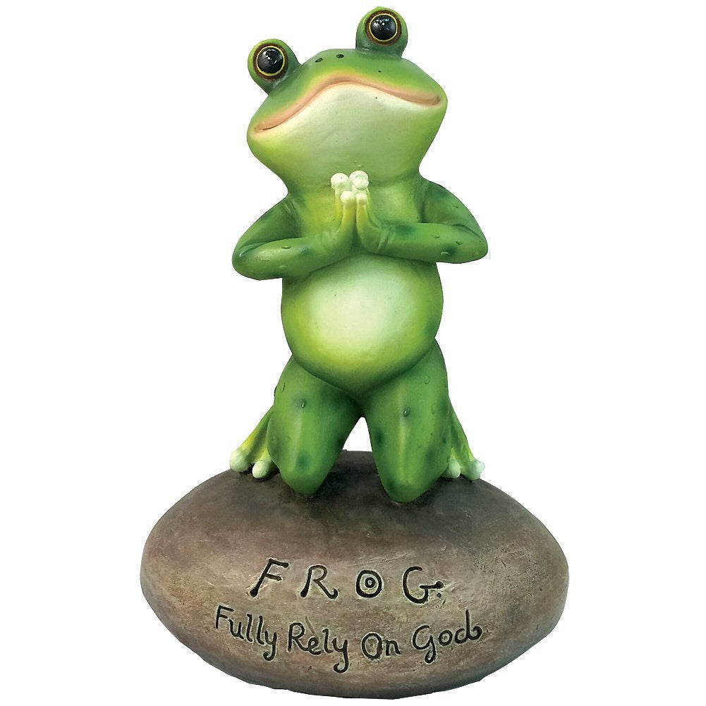 Inspirational Cute Praying Frog On Rock Statue