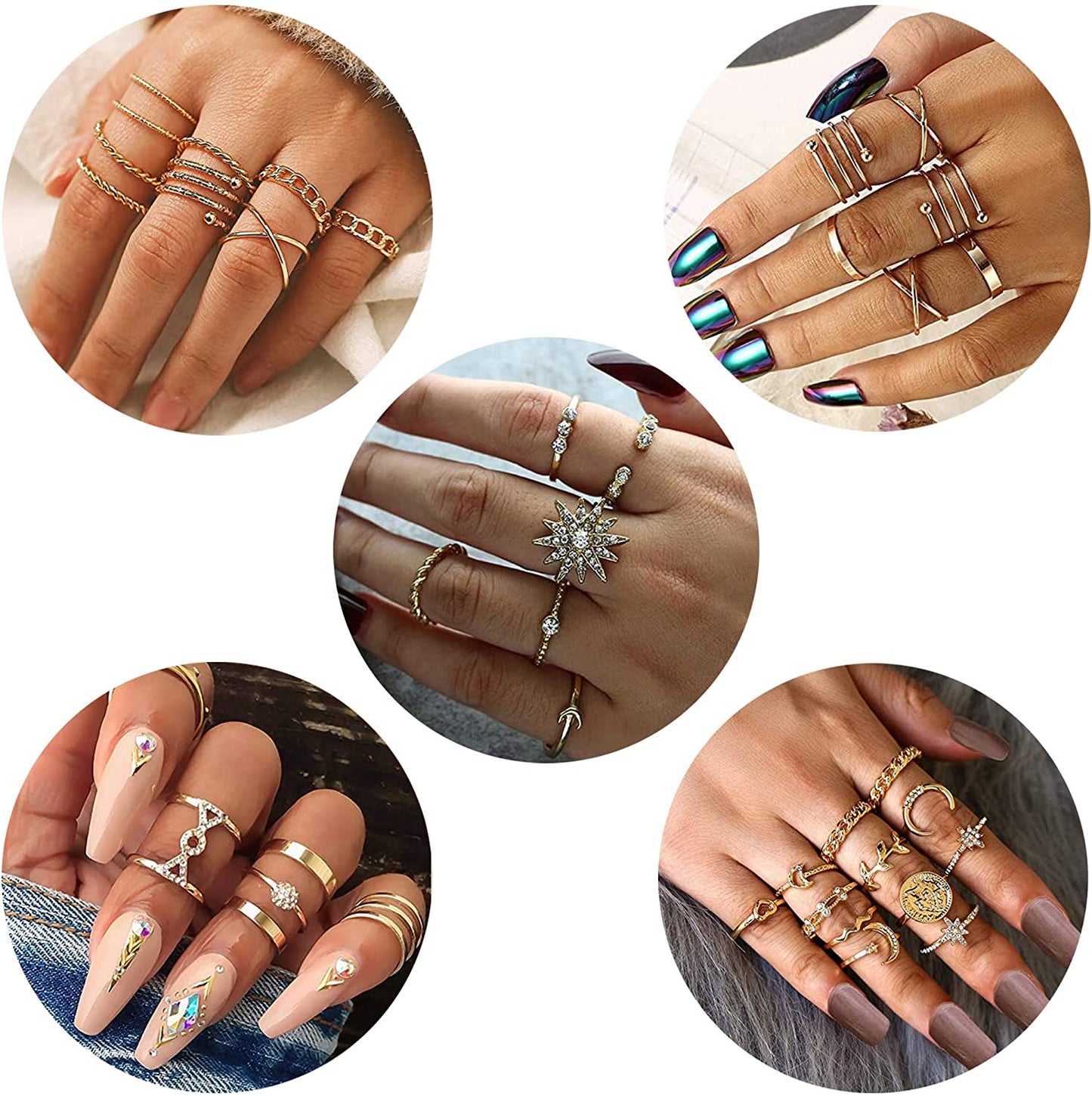 Jstyle 70PCS Knuckle Rings for Women Stackable Joint Midi Finger Ring Set