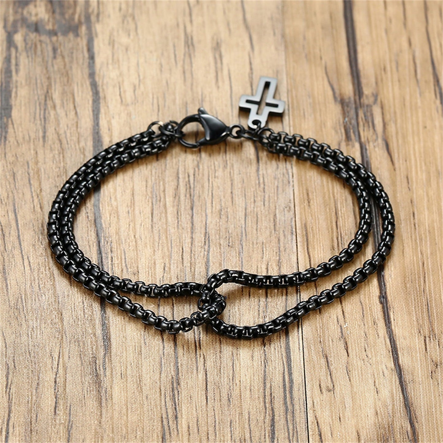 Stainless Steel Double Layer Cross Bracelet for Men/Women